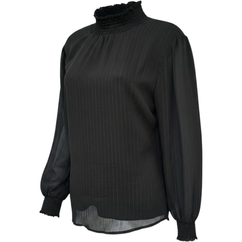 XL NY COLLECTION long sleeve poly blouse high ruffle neck black silver threading